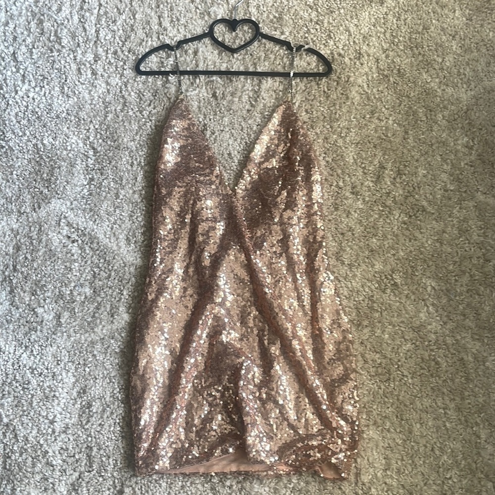 Rose gold sequin mini dress size 4